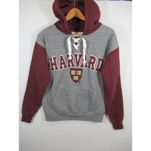 Harvard Pullover Hoodie Adult Small Gray/Red Raglan Sweatshirt